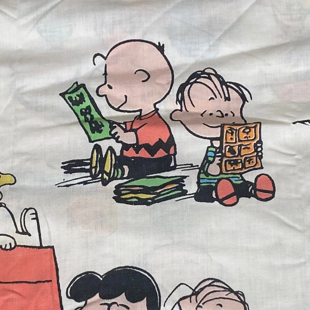 Vintage Peanuts Gang Full Sheet Set Sears Perma-Prest Snoopy Charlie Brown 70s